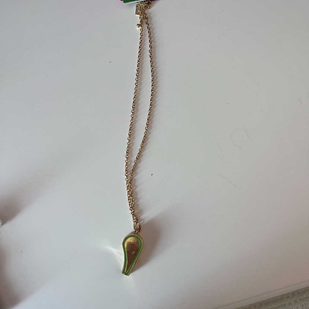 Lilly Pulitzer Wet My Whistle Elegant Gold Pink And Green Pendant Necklace 40$